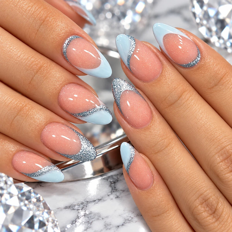 Light Blue French Tip Press On Nails